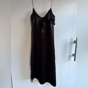 Zara black satin ruffle midi dress size M